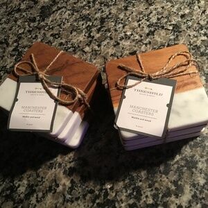 Two Sets Of Threshold Manchester Coasters - Marble And Wood 4 Count(8 Total)